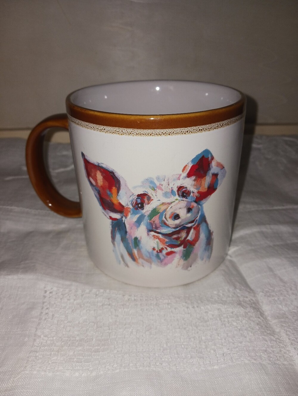 Colorful Pig Ceramic Mug - White and Brown